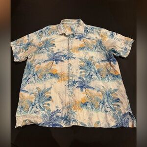 Tommy Bahama Men’s Large Hawaiian Shirt Blue Palm Tropical Short Sleeve